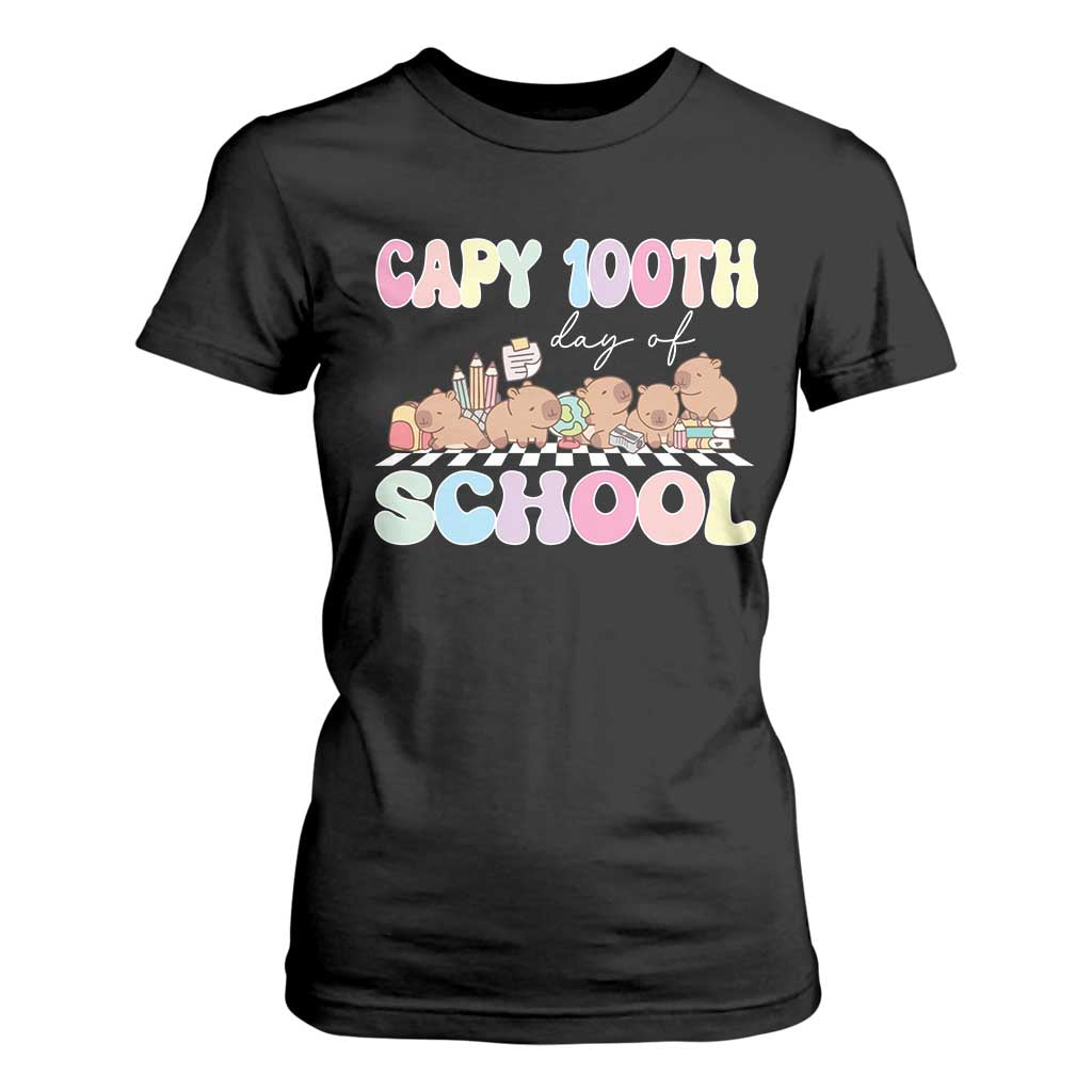 Capy 100 Days Of School Cute Capybara T Shirt For Women TS09 Black Print Your Wear