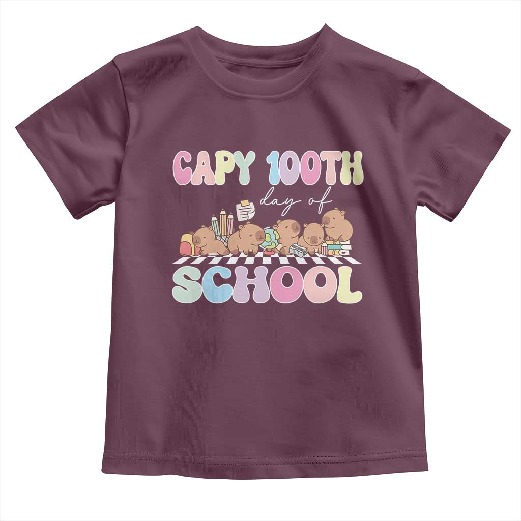 Capy 100 Days Of School Cute Capybara Toddler T Shirt TS09 Maroon Print Your Wear