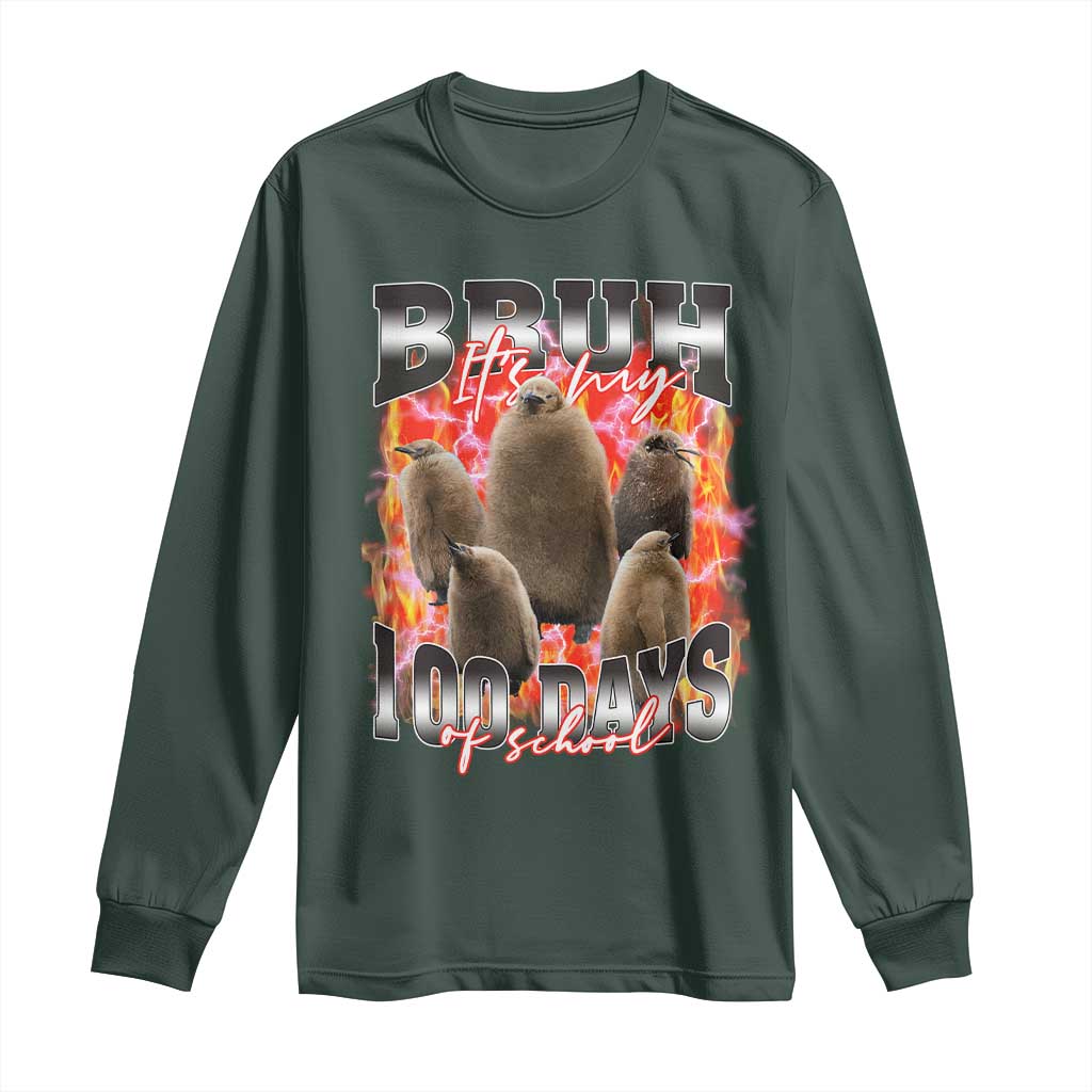 Funny Pesto Bruh It's My 100 Days Of School Long Sleeve Shirt TS09 Dark Forest Green Print Your Wear