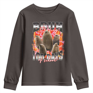 Funny Pesto Bruh It's My 100 Days Of School Youth Sweatshirt TS09 Dark Chocolate Print Your Wear
