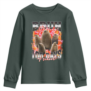 Funny Pesto Bruh It's My 100 Days Of School Youth Sweatshirt TS09 Dark Forest Green Print Your Wear