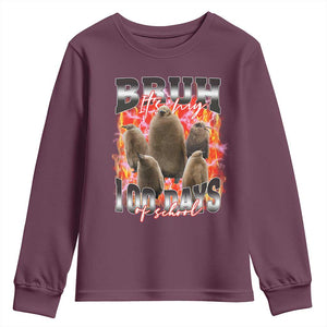 Funny Pesto Bruh It's My 100 Days Of School Youth Sweatshirt TS09 Maroon Print Your Wear