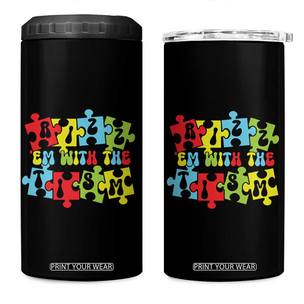 Autism Awareness 4 in 1 Can Cooler Tumbler Rizz'em With The Tism Autistic TS09 One Size: 16 oz Black Print Your Wear