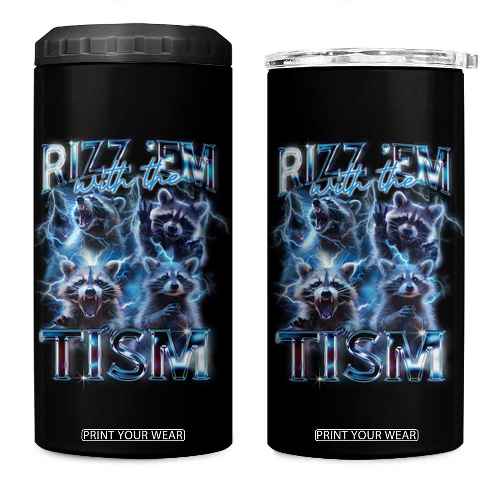 Autism Awareness 4 in 1 Can Cooler Tumbler Rizz Em With The Tism Funny Meme Autistic Raccoon TS09 One Size: 16 oz Black Print Your Wear