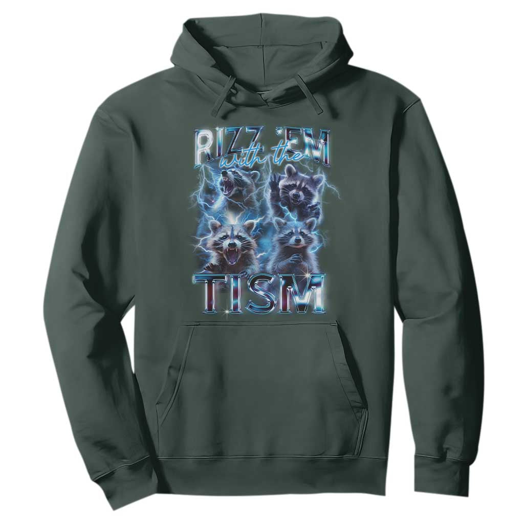 Autism Awareness Hoodie Rizz Em With The Tism Funny Meme Autistic Raccoon TS09 Dark Forest Green Printyourwear