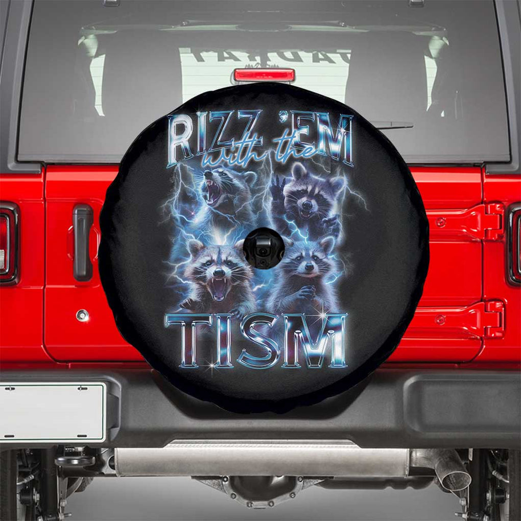 Autism Awareness Spare Tire Cover Rizz Em With The Tism Funny Meme Autistic Raccoon TS09 Black Print Your Wear