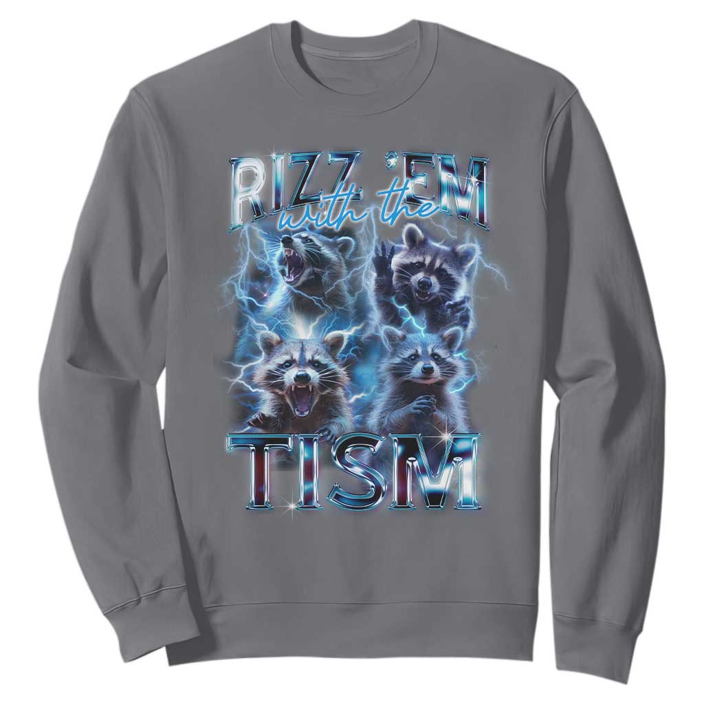 Autism Awareness Sweatshirt Rizz Em With The Tism Funny Meme Autistic Raccoon TS09 Charcoal Printyourwear