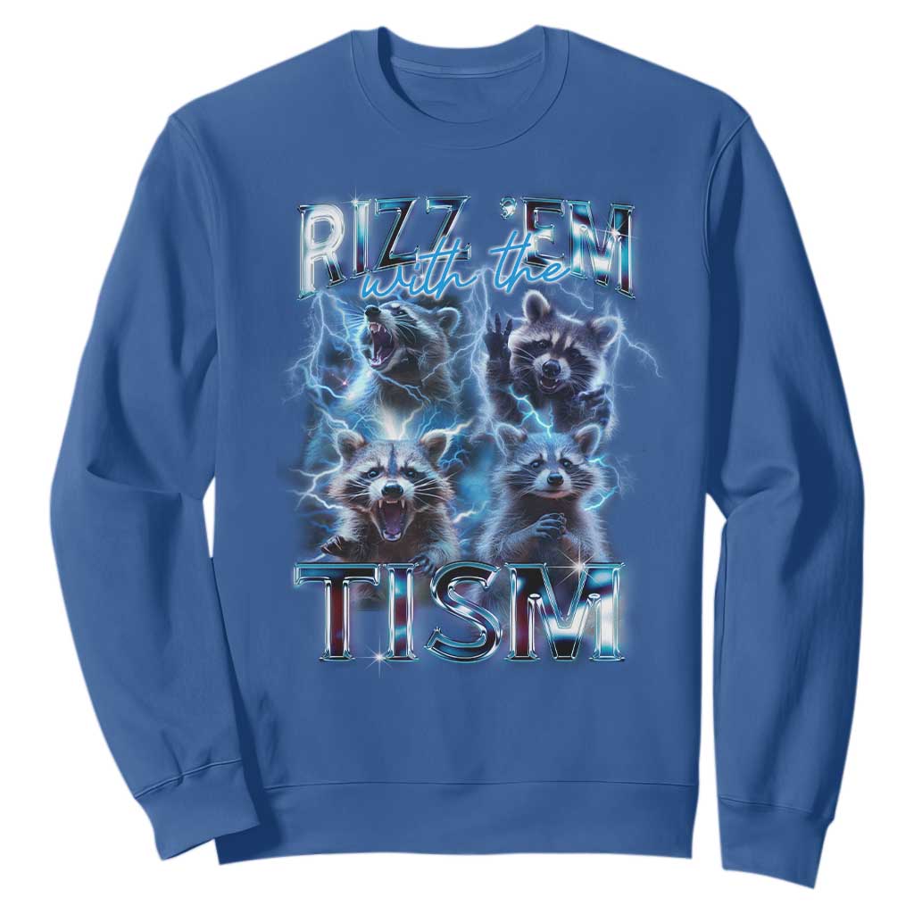 Autism Awareness Sweatshirt Rizz Em With The Tism Funny Meme Autistic Raccoon TS09 Royal Blue Printyourwear