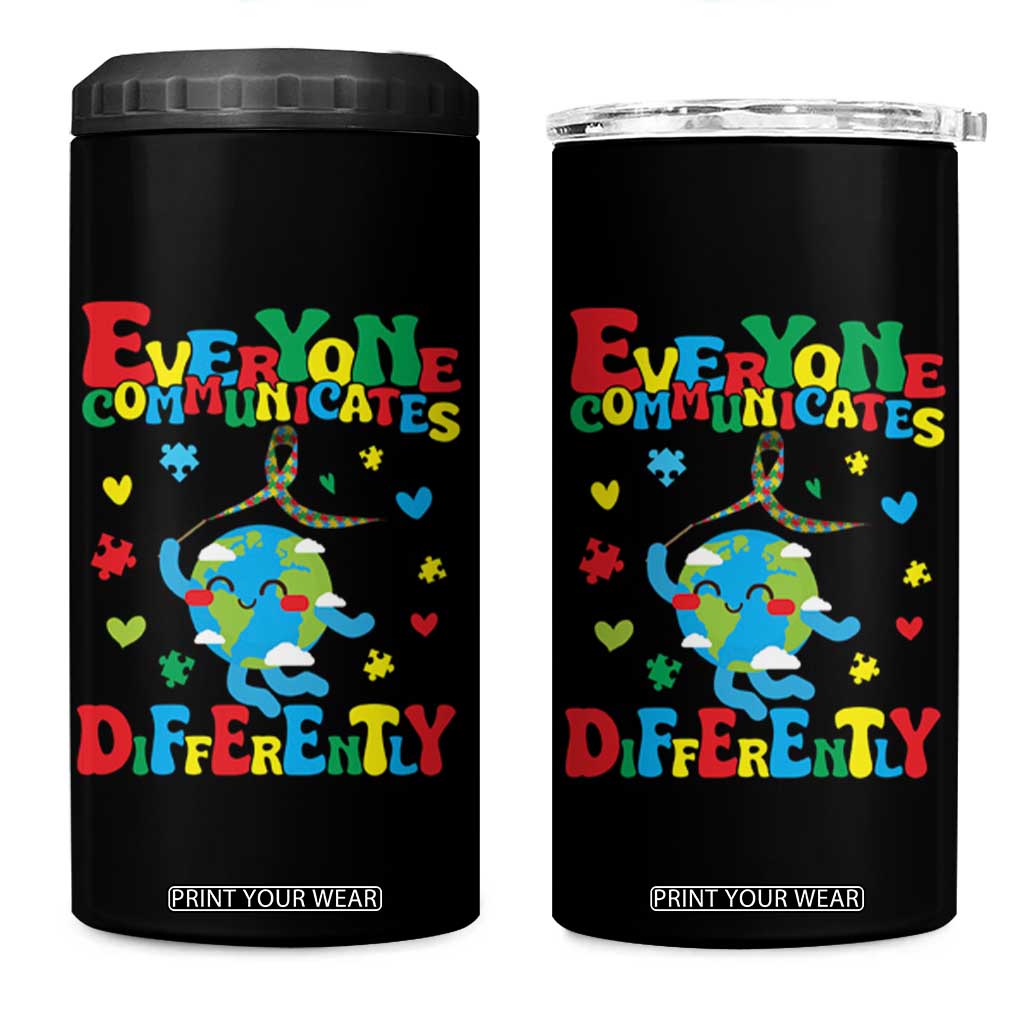 Autism Awareness 4 in 1 Can Cooler Tumbler Everyone Communicates Different Puzzle Cute Earth TS09 One Size: 16 oz Black Print Your Wear