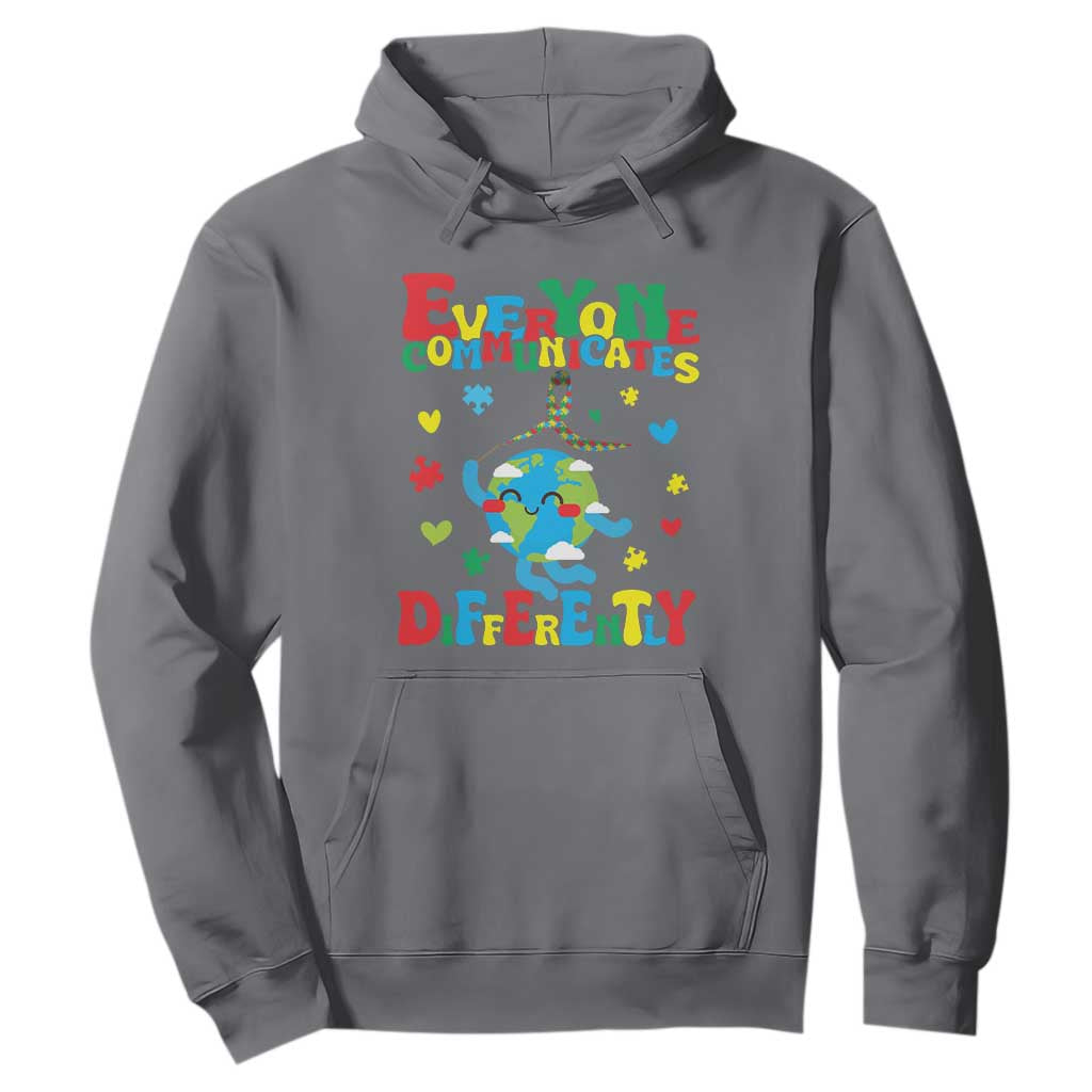Autism Awareness Hoodie Everyone Communicates Different Puzzle Cute Earth TS09 Charcoal Printyourwear
