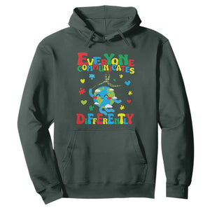Autism Awareness Hoodie Everyone Communicates Different Puzzle Cute Earth TS09 Dark Forest Green Printyourwear