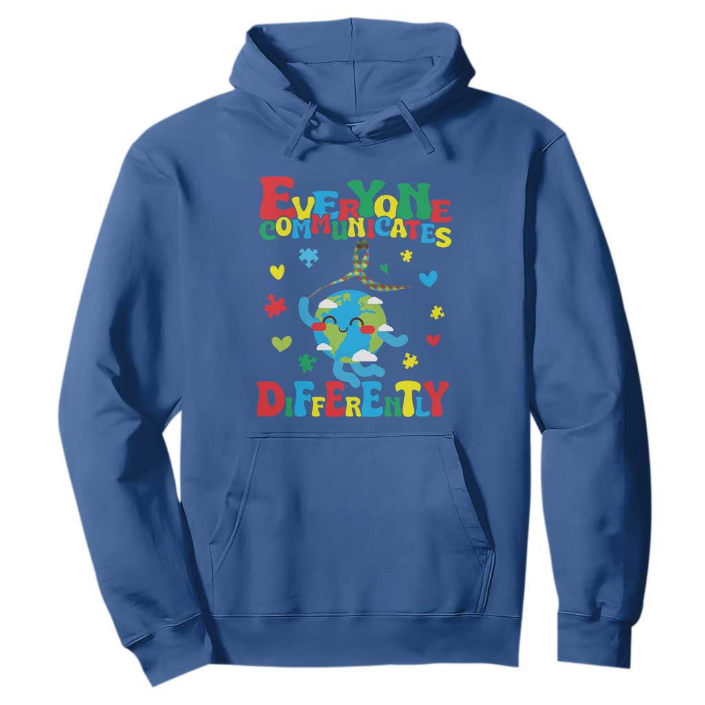 Autism Awareness Hoodie Everyone Communicates Different Puzzle Cute Earth TS09 Royal Blue Printyourwear