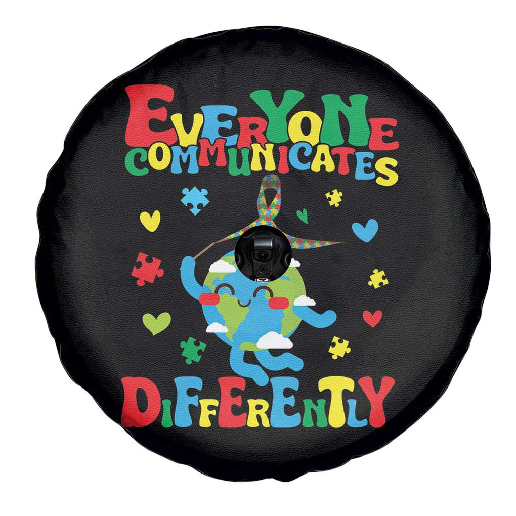 Autism Awareness Spare Tire Cover Everyone Communicates Different Puzzle Cute Earth TS09 Print Your Wear