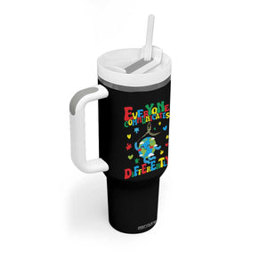 Autism Awareness Tumbler With Handle Everyone Communicates Different Puzzle Cute Earth TS09 Print Your Wear