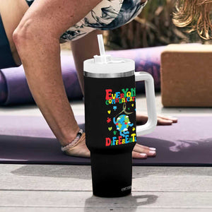 Autism Awareness Tumbler With Handle Everyone Communicates Different Puzzle Cute Earth TS09 Print Your Wear
