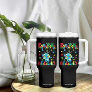 Autism Awareness Tumbler With Handle Everyone Communicates Different Puzzle Cute Earth TS09 Print Your Wear