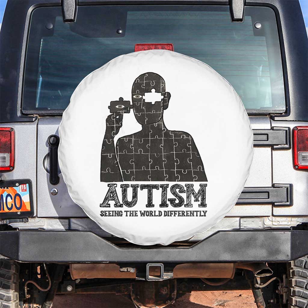 Autism Awareness Spare Tire Cover Autistic Seeing The World From A Different Angle Aesthetic TS09 No hole White Print Your Wear