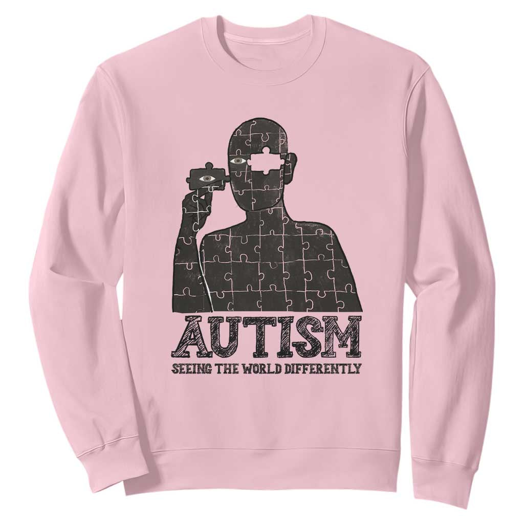 Autism Awareness Sweatshirt Autistic Seeing The World From A Different Angle Aesthetic TS09 Light Pink Print Your Wear