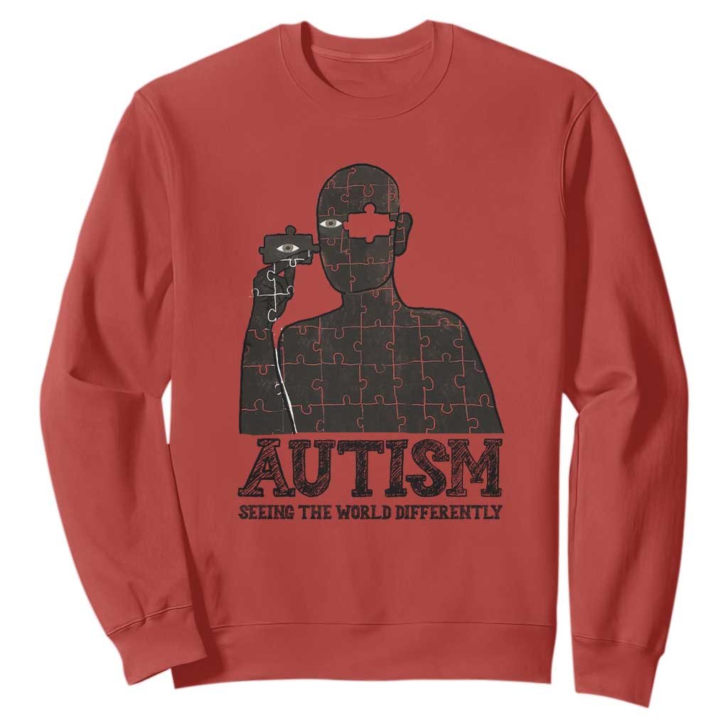 Autism Awareness Sweatshirt Autistic Seeing The World From A Different Angle Aesthetic TS09 Red Print Your Wear