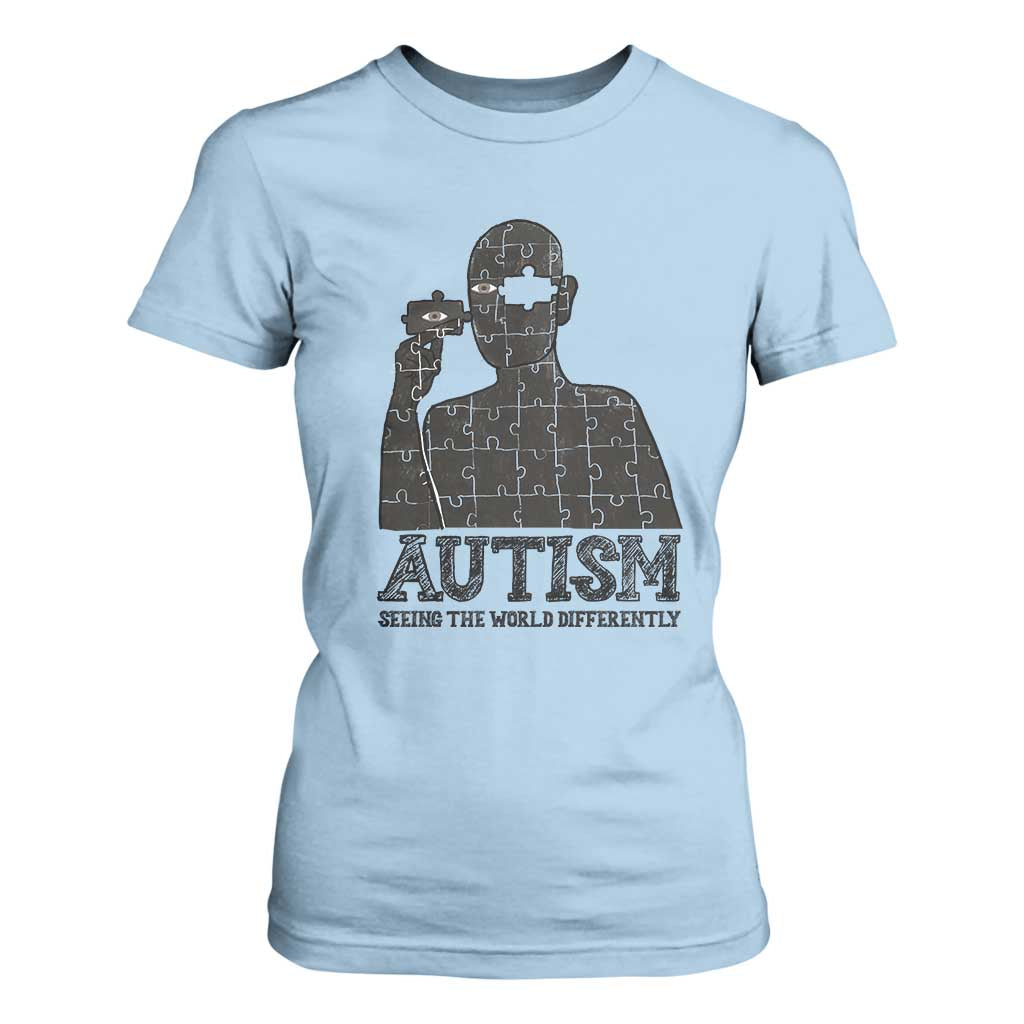 Autism Awareness T Shirt For Women Autistic Seeing The World From A Different Angle Aesthetic TS09 Light Blue Print Your Wear