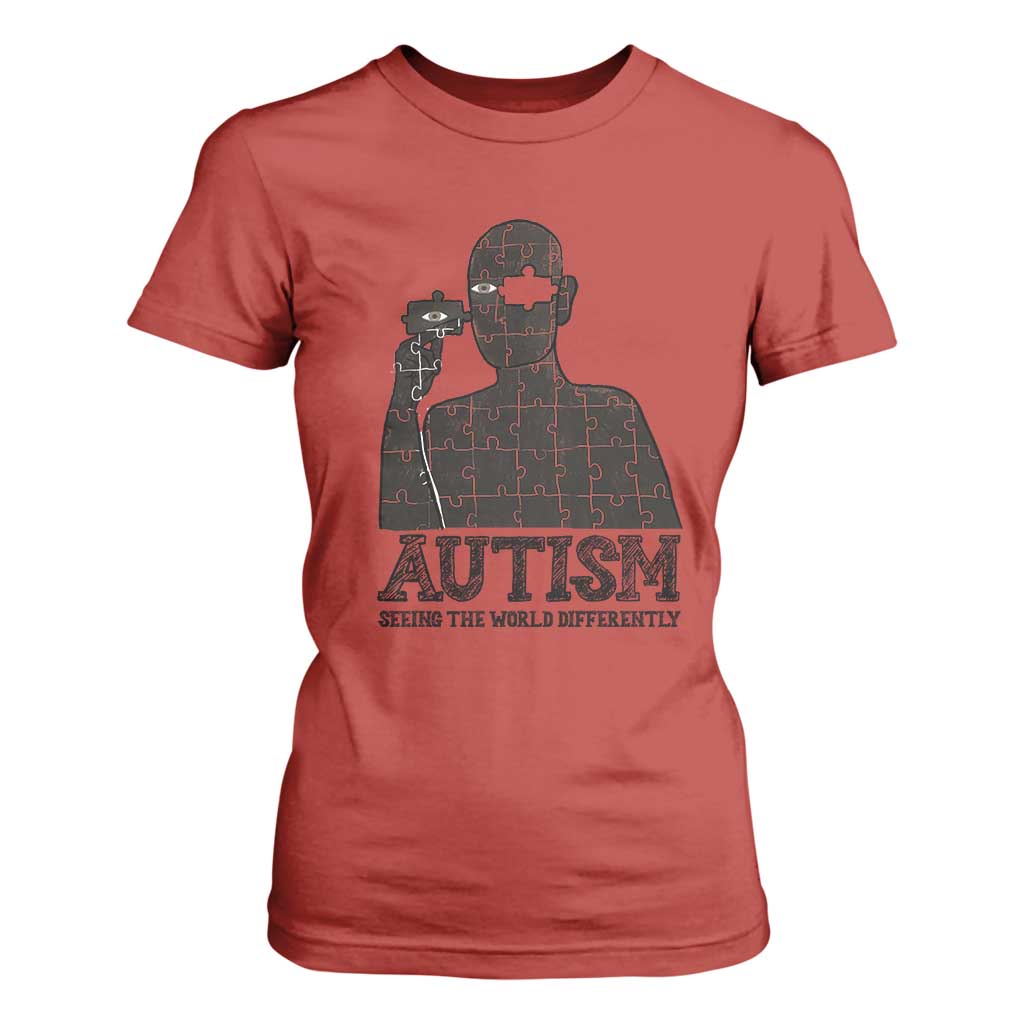 Autism Awareness T Shirt For Women Autistic Seeing The World From A Different Angle Aesthetic TS09 Red Print Your Wear