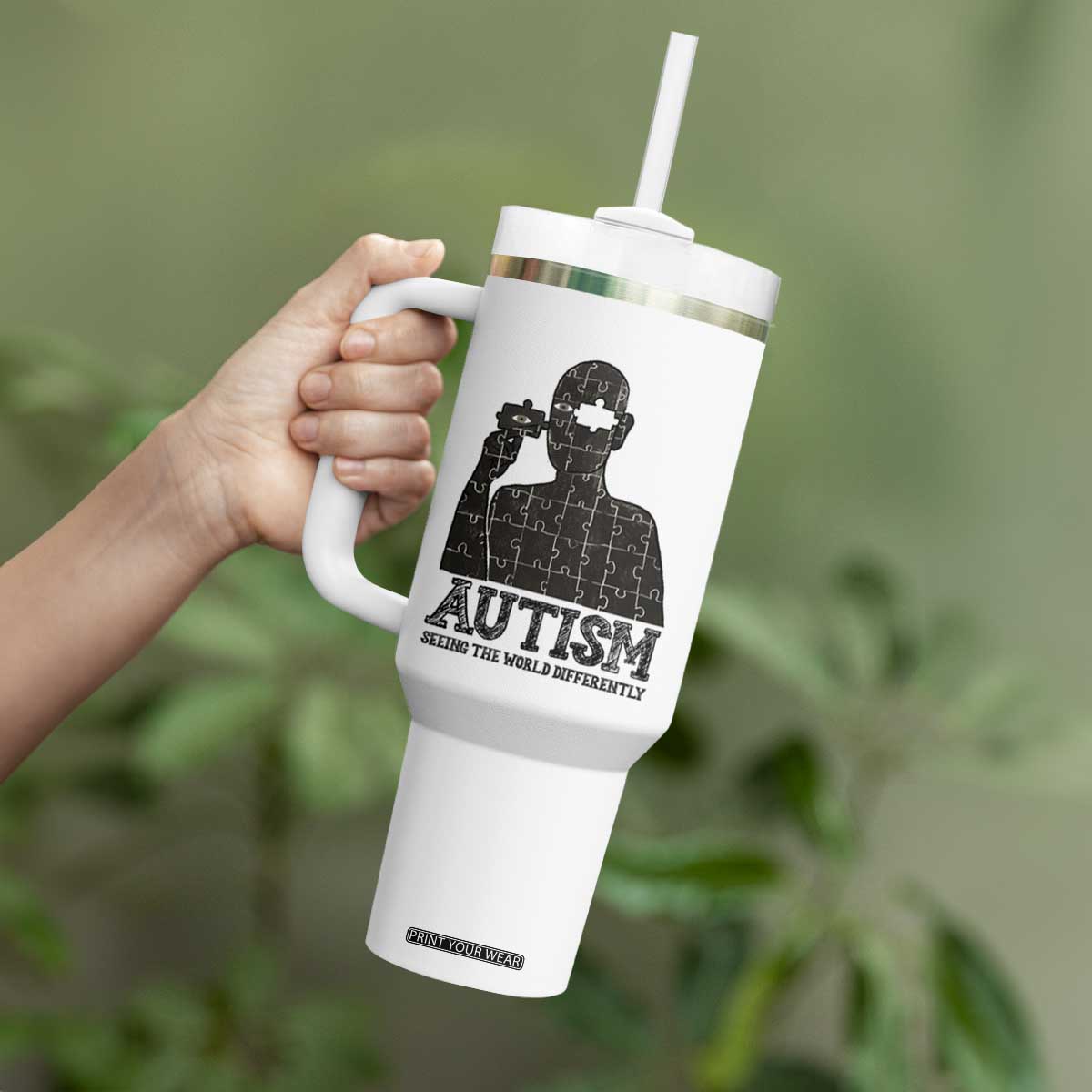 Autism Awareness Tumbler With Handle Autistic Seeing The World From A Different Angle Aesthetic TS09 Print Your Wear