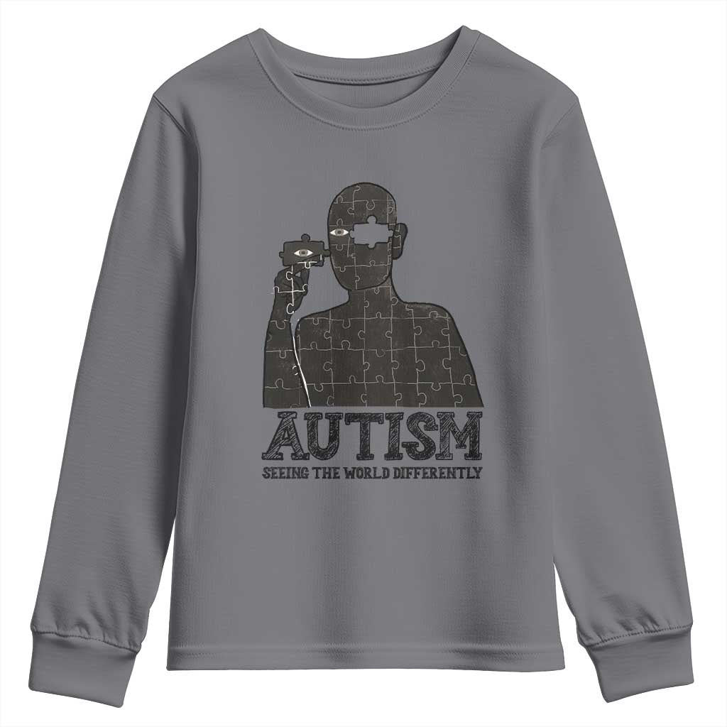 Autism Awareness Youth Sweatshirt Autistic Seeing The World From A Different Angle Aesthetic TS09 Charcoal Print Your Wear
