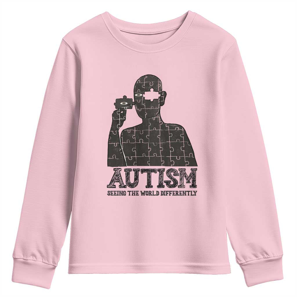 Autism Awareness Youth Sweatshirt Autistic Seeing The World From A Different Angle Aesthetic TS09 Light Pink Print Your Wear