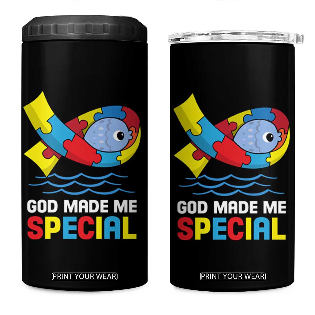Autism Awareness 4 in 1 Can Cooler Tumbler God Made Me Special Cute Fish Puzzle Ribbon TS09 One Size: 16 oz Black Print Your Wear