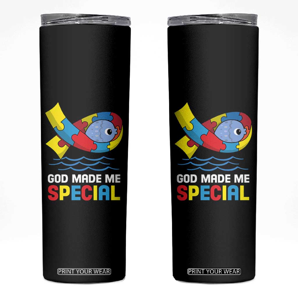 Autism Awareness Skinny Tumbler God Made Me Special Cute Fish Puzzle Ribbon TS09 Black Print Your Wear