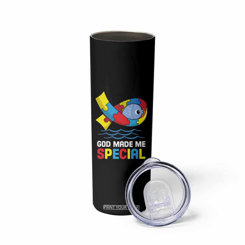 Autism Awareness Skinny Tumbler God Made Me Special Cute Fish Puzzle Ribbon TS09 Print Your Wear