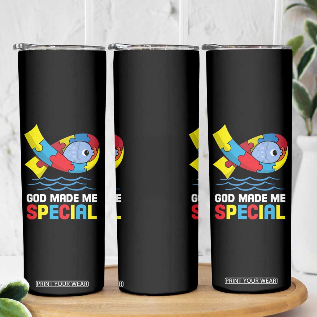 Autism Awareness Skinny Tumbler God Made Me Special Cute Fish Puzzle Ribbon TS09 Print Your Wear