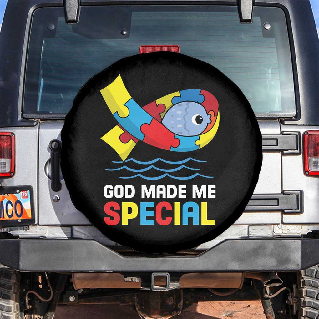 Autism Awareness Spare Tire Cover God Made Me Special Cute Fish Puzzle Ribbon TS09 No hole Black Print Your Wear