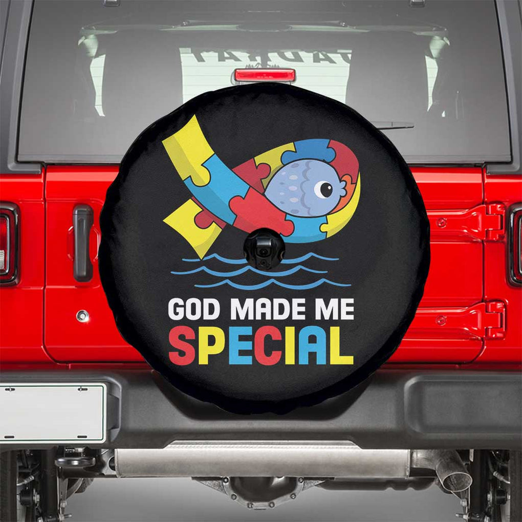Autism Awareness Spare Tire Cover God Made Me Special Cute Fish Puzzle Ribbon TS09 Black Print Your Wear