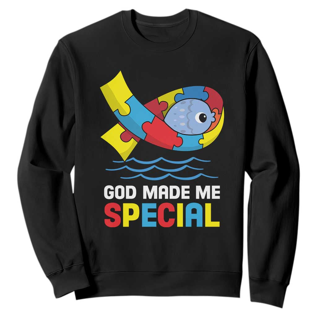 Autism Awareness Sweatshirt God Made Me Special Cute Fish Puzzle Ribbon TS09 Black Printyourwear