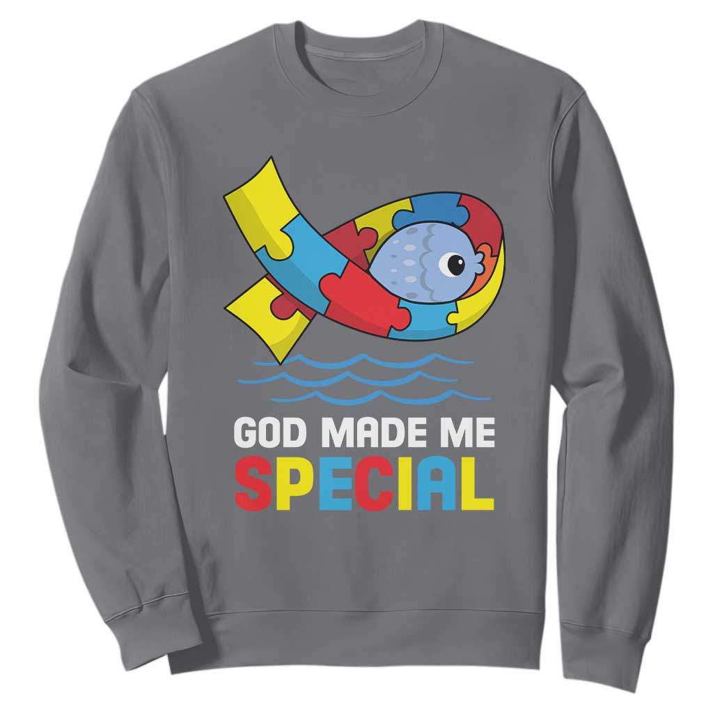 Autism Awareness Sweatshirt God Made Me Special Cute Fish Puzzle Ribbon TS09 Charcoal Printyourwear