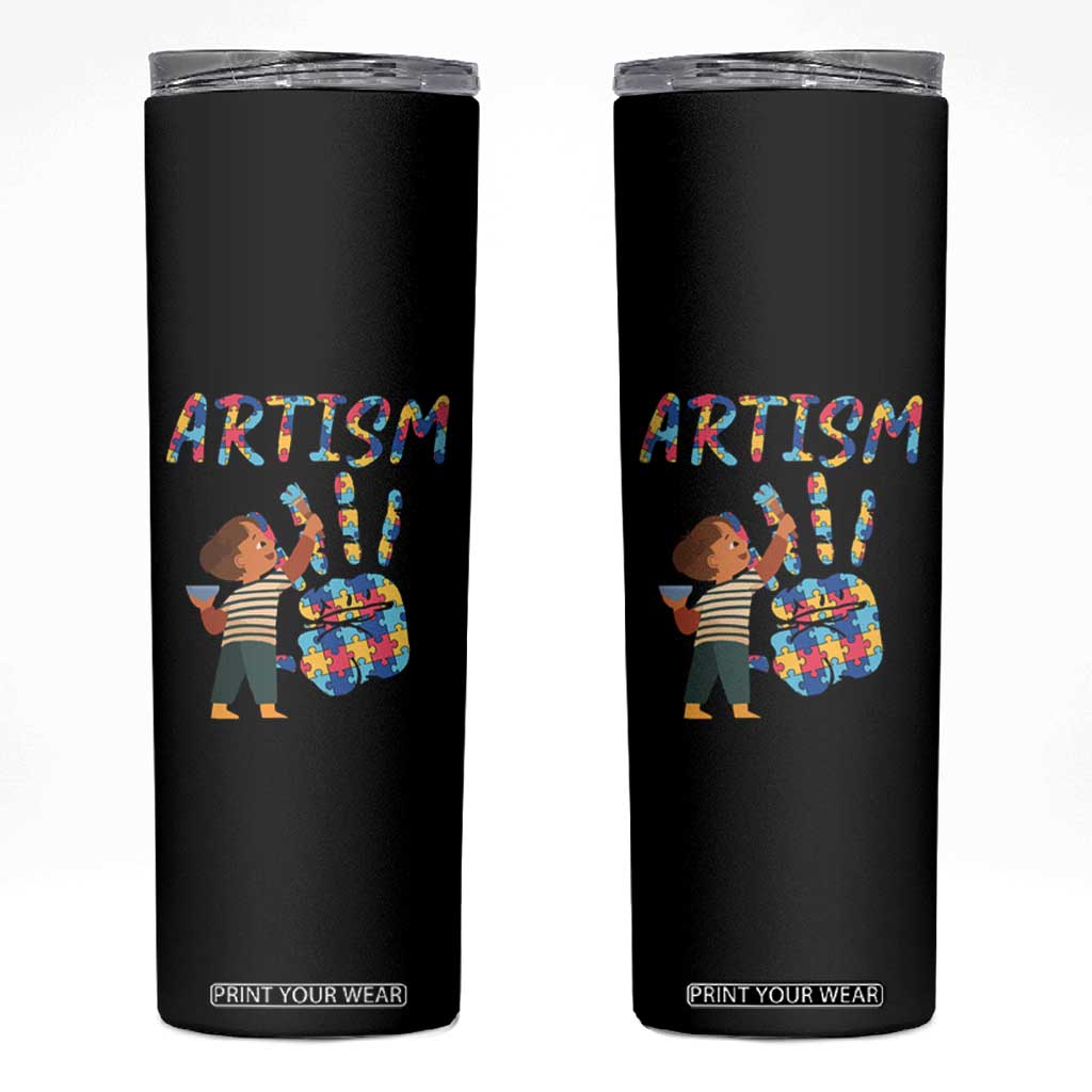 Autism Awareness Skinny Tumbler Artism Puzzle Boys Men Artist Autistic TS09 Black Print Your Wear