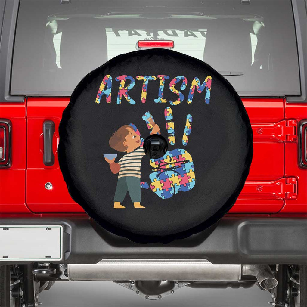 Autism Awareness Spare Tire Cover Artism Puzzle Boys Men Artist Autistic TS09 Black Print Your Wear