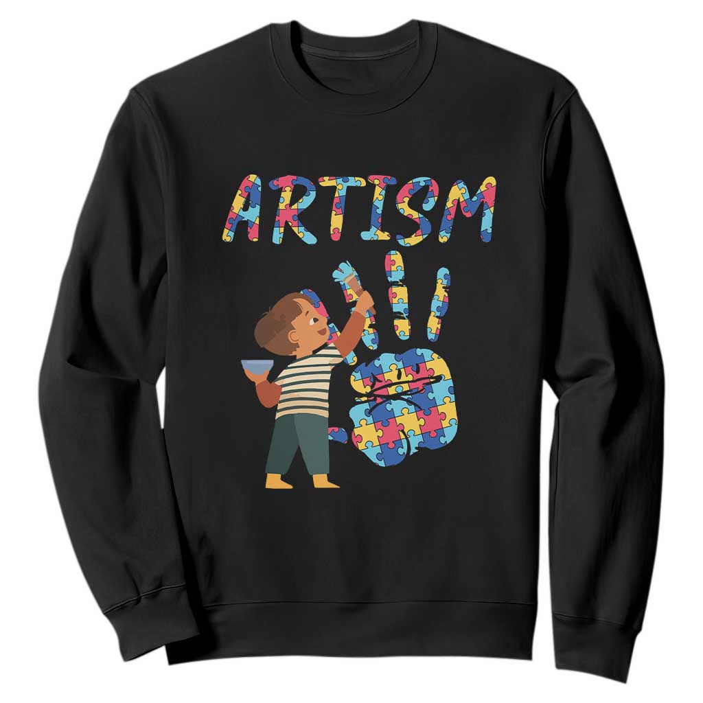Autism Awareness Sweatshirt Artism Puzzle Boys Men Artist Autistic TS09 Black Printyourwear