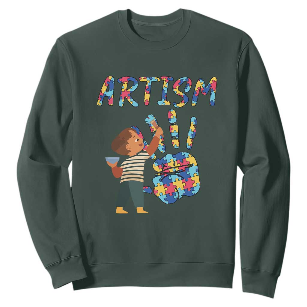 Autism Awareness Sweatshirt Artism Puzzle Boys Men Artist Autistic TS09 Dark Forest Green Printyourwear