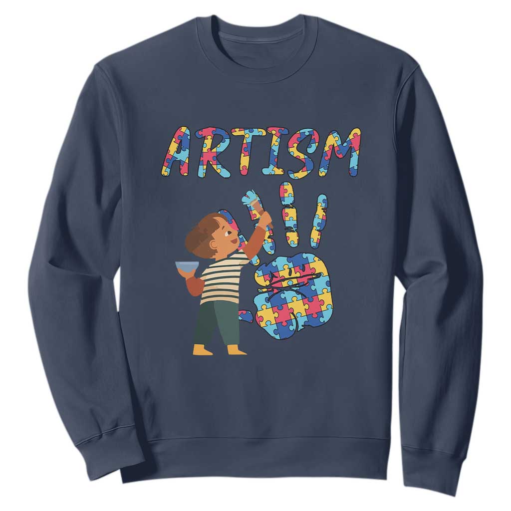 Autism Awareness Sweatshirt Artism Puzzle Boys Men Artist Autistic TS09 Navy Printyourwear