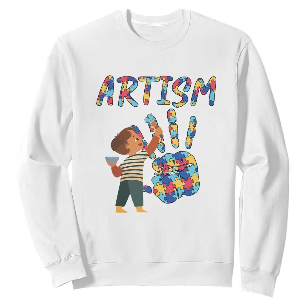 Autism Awareness Sweatshirt Artism Puzzle Boys Men Artist Autistic TS09 White Printyourwear