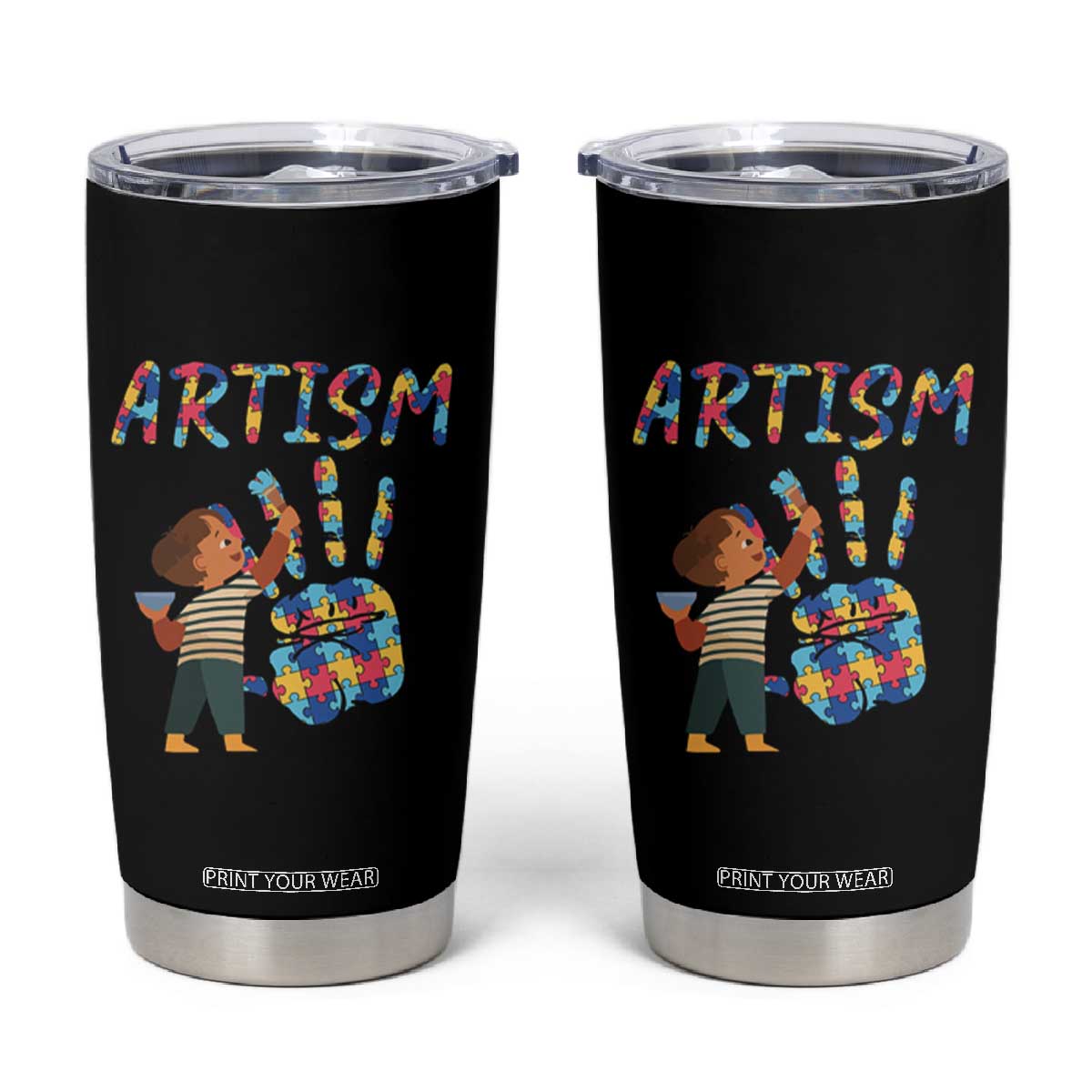 Autism Awareness Tumbler Cup Artism Puzzle Boys Men Artist Autistic TS09 Black Print Your Wear