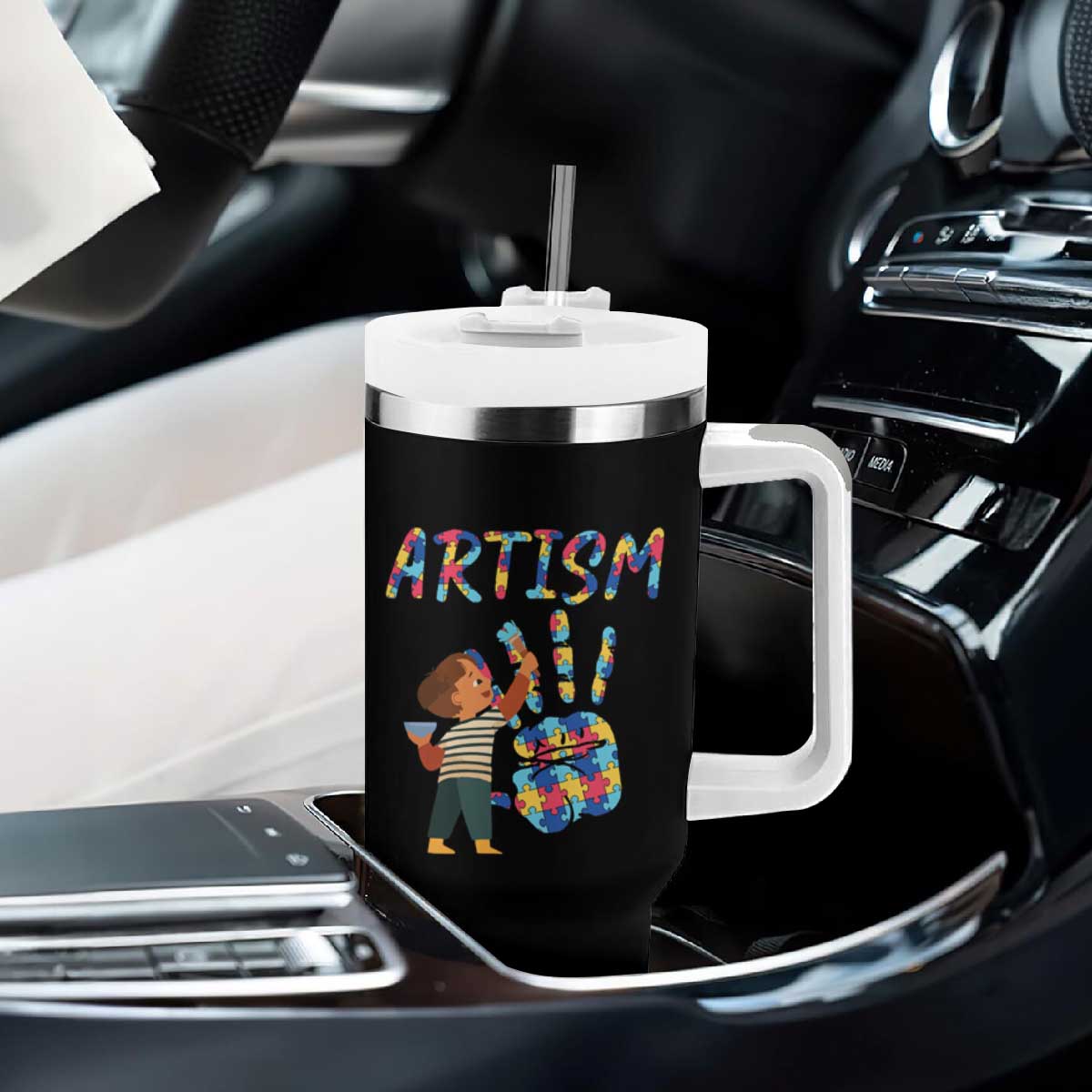 Autism Awareness Tumbler With Handle Artism Puzzle Boys Men Artist Autistic TS09 Print Your Wear