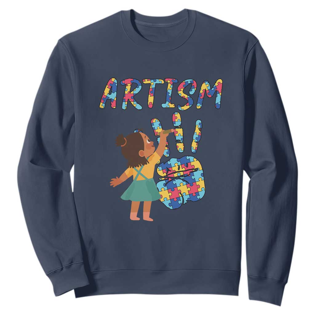 Autism Awareness Sweatshirt Artism Puzzle Girls Women Artist Autistic TS09 Navy Printyourwear