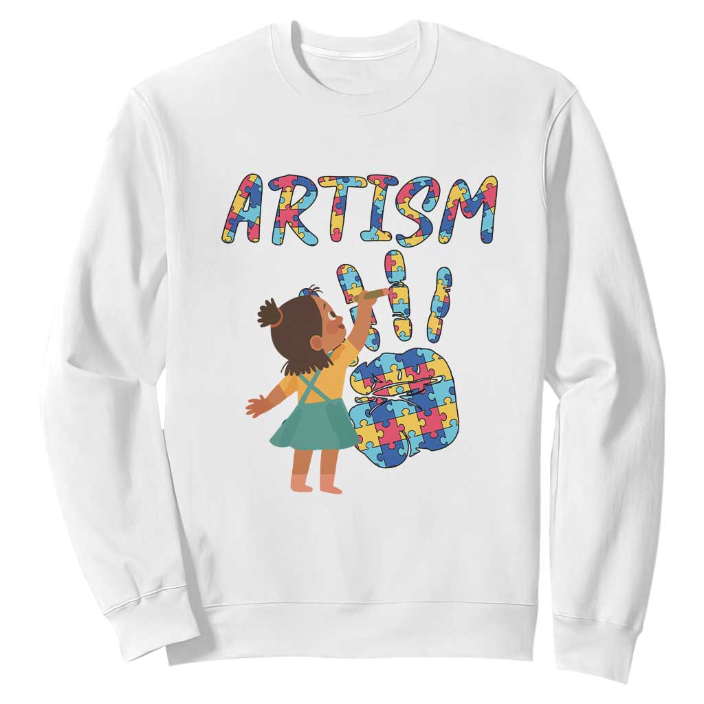 Autism Awareness Sweatshirt Artism Puzzle Girls Women Artist Autistic TS09 White Printyourwear