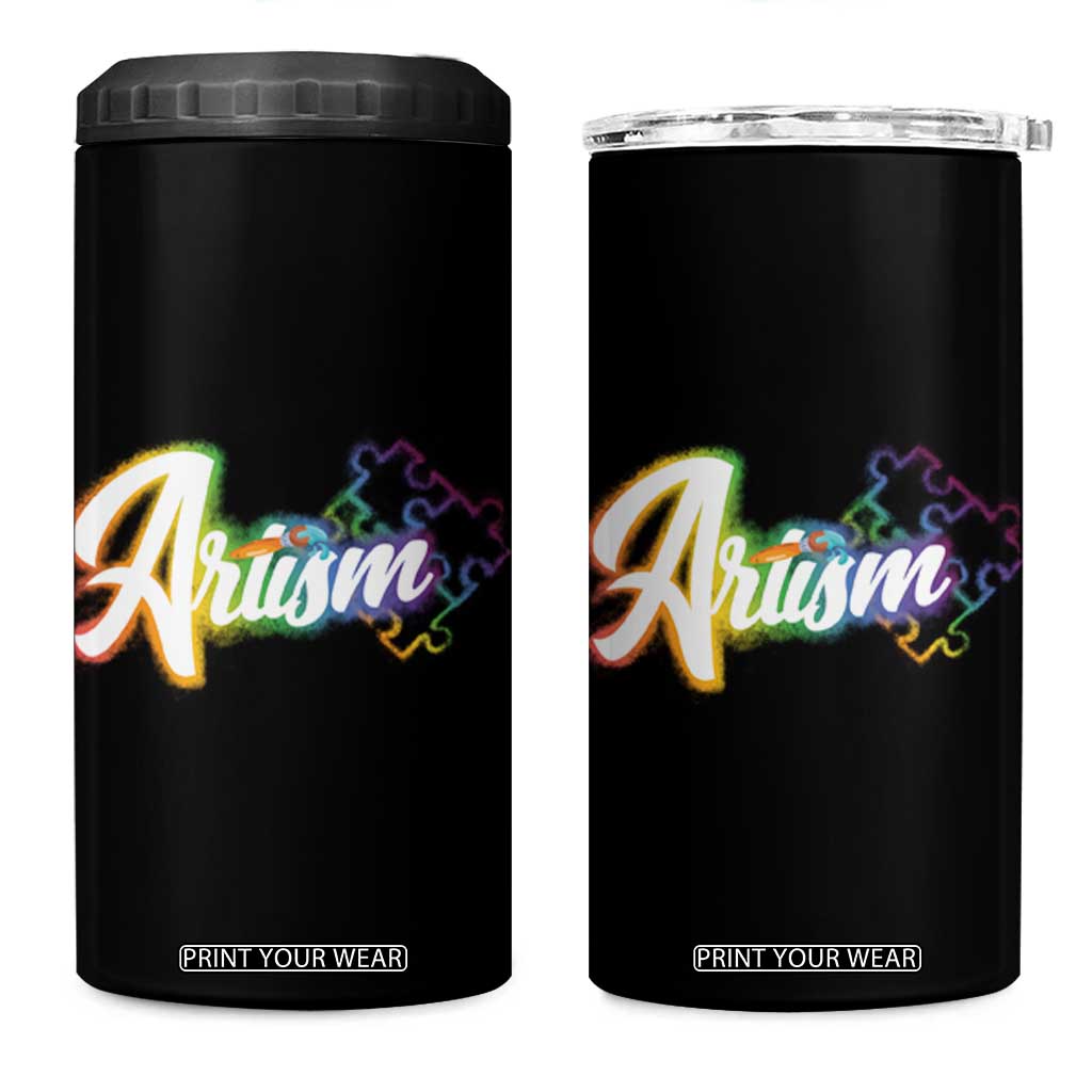 Autism Awareness 4 in 1 Can Cooler Tumbler Artism Artist Autistic Rainbow Puzzle Aesthetic TS09 One Size: 16 oz Black Print Your Wear