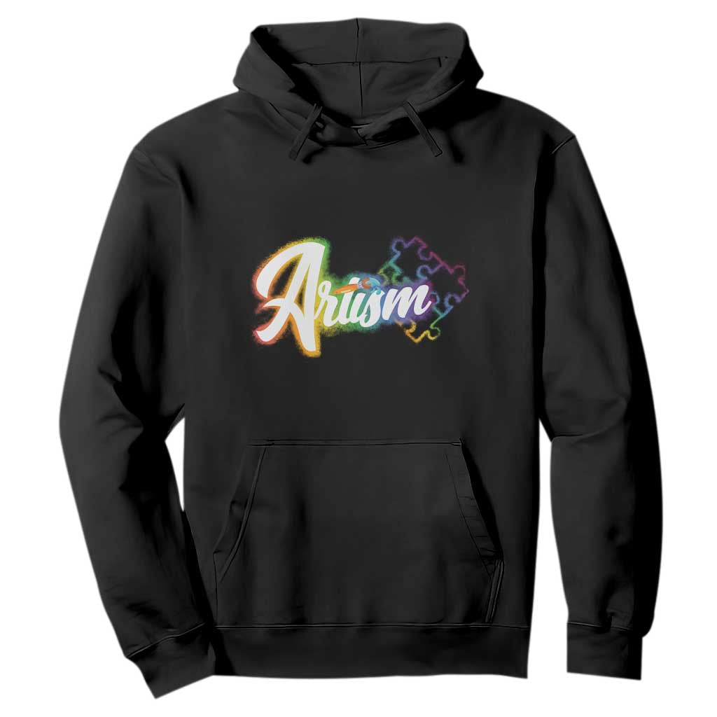 Autism Awareness Hoodie Artism Artist Autistic Rainbow Puzzle Aesthetic TS09 Black Printyourwear