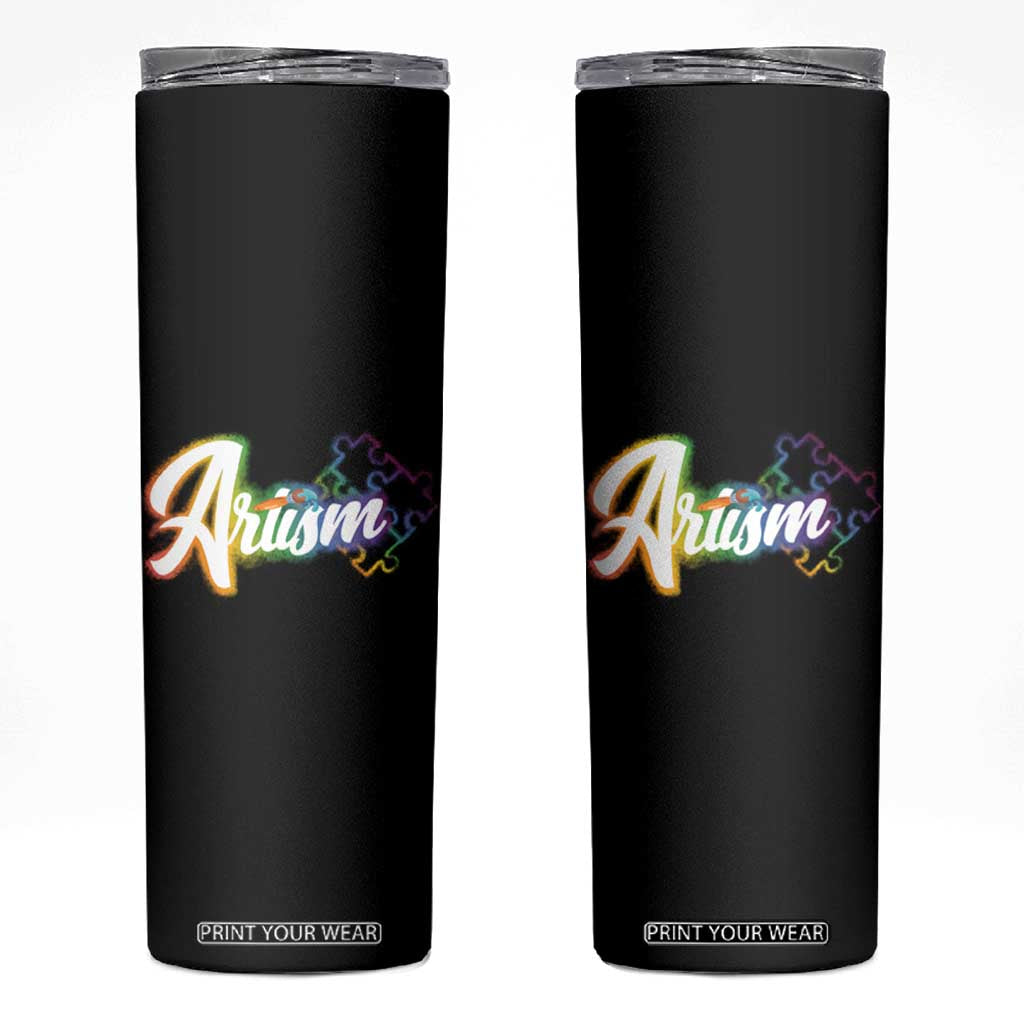 Autism Awareness Skinny Tumbler Artism Artist Autistic Rainbow Puzzle Aesthetic TS09 Black Print Your Wear