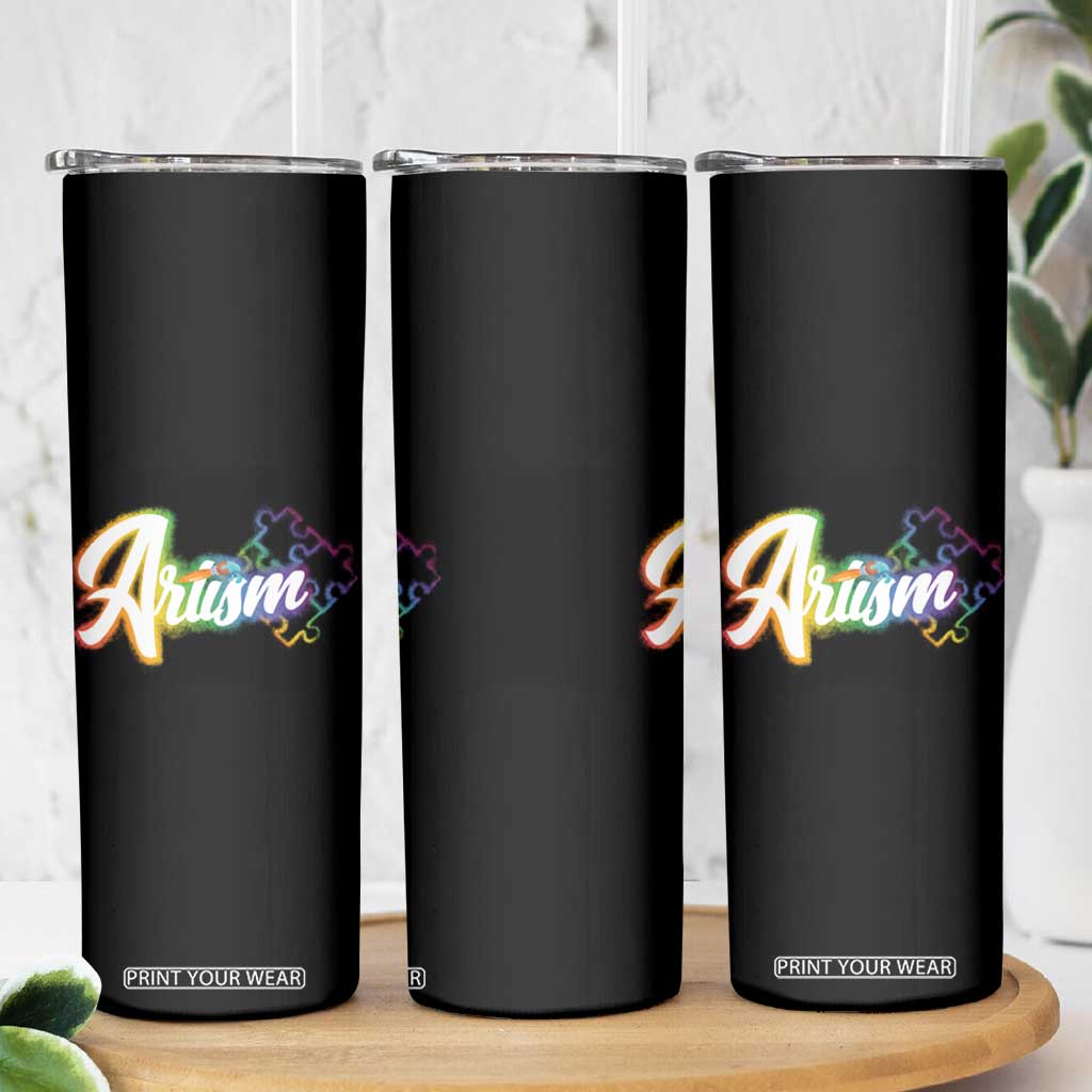 Autism Awareness Skinny Tumbler Artism Artist Autistic Rainbow Puzzle Aesthetic TS09 Print Your Wear